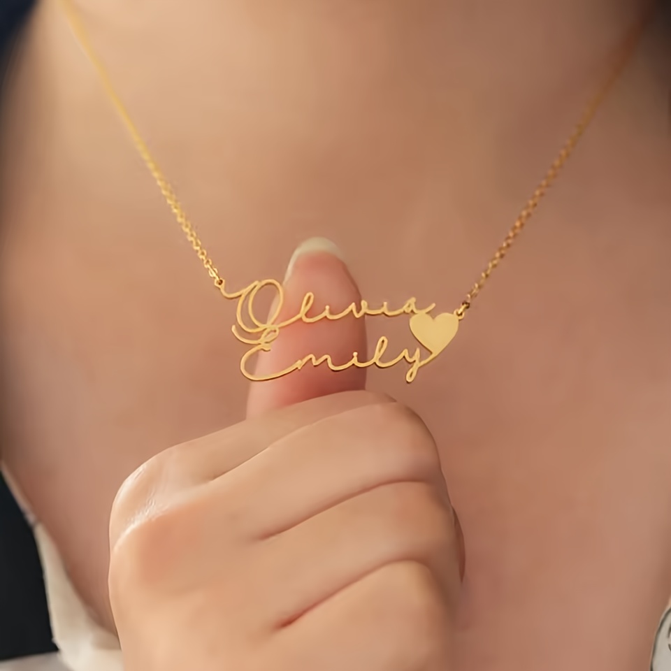 TEMU 1pc Golden And Silvery Personalized Stainless Steel Necklace Custom Jewelry Gift Heart-shaped Pendant For Women, Fashionable And Luxurious,