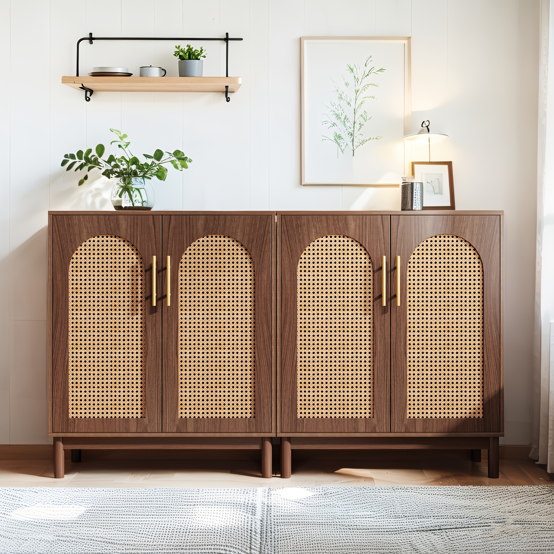 59" Rattan Sideboard Pair - Contemporary Buffet & Coffee Bar