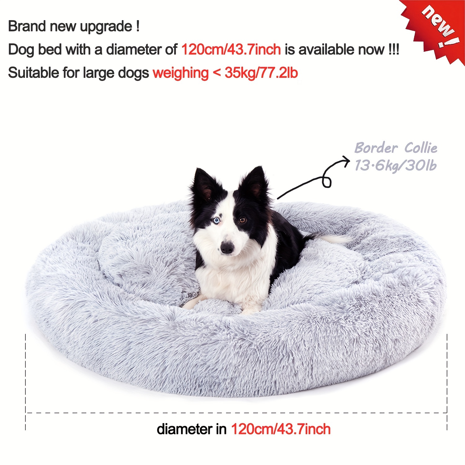 1pc Long Plush Round Pet Bed, Warm Plush Dog Bed Donut Shaped Dog Cage Mat Dog Sleeping Bed