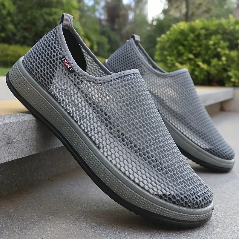 mens summer slip on casual shoes with mesh upper breathable comfy walking shoes for outdoor camping fishing details 5