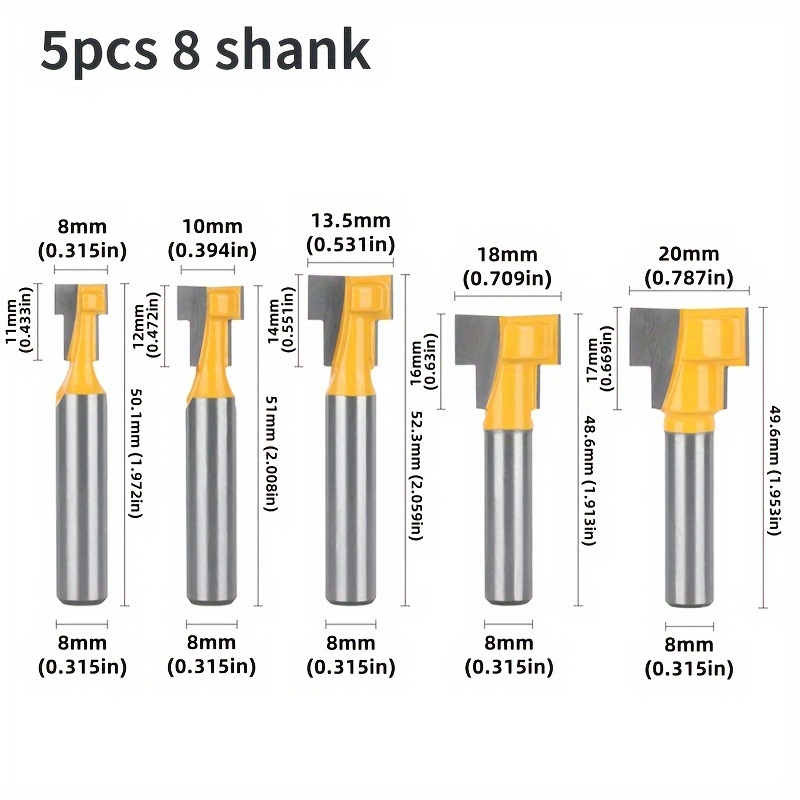 8mm Shank Yellow Keyhole Bit 5pcs Per Set Woodworking Milling Cutters For Wood Bit Face Mill Carbide Cutters End Mill. Durable Construction, Precision Milling Tools