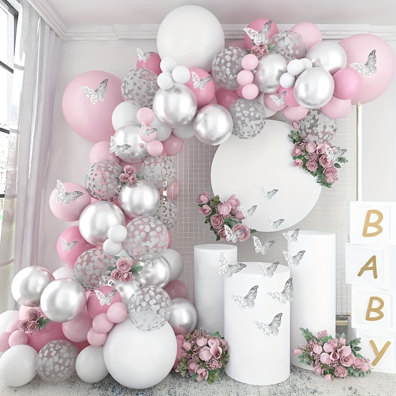 

98pcs, Silvery Pink Balloons Garland Kit, Metallic Silvery Balloons, Silvery Confetti Balloon Arch, Shower, Wedding, Birthday, Party Decoration