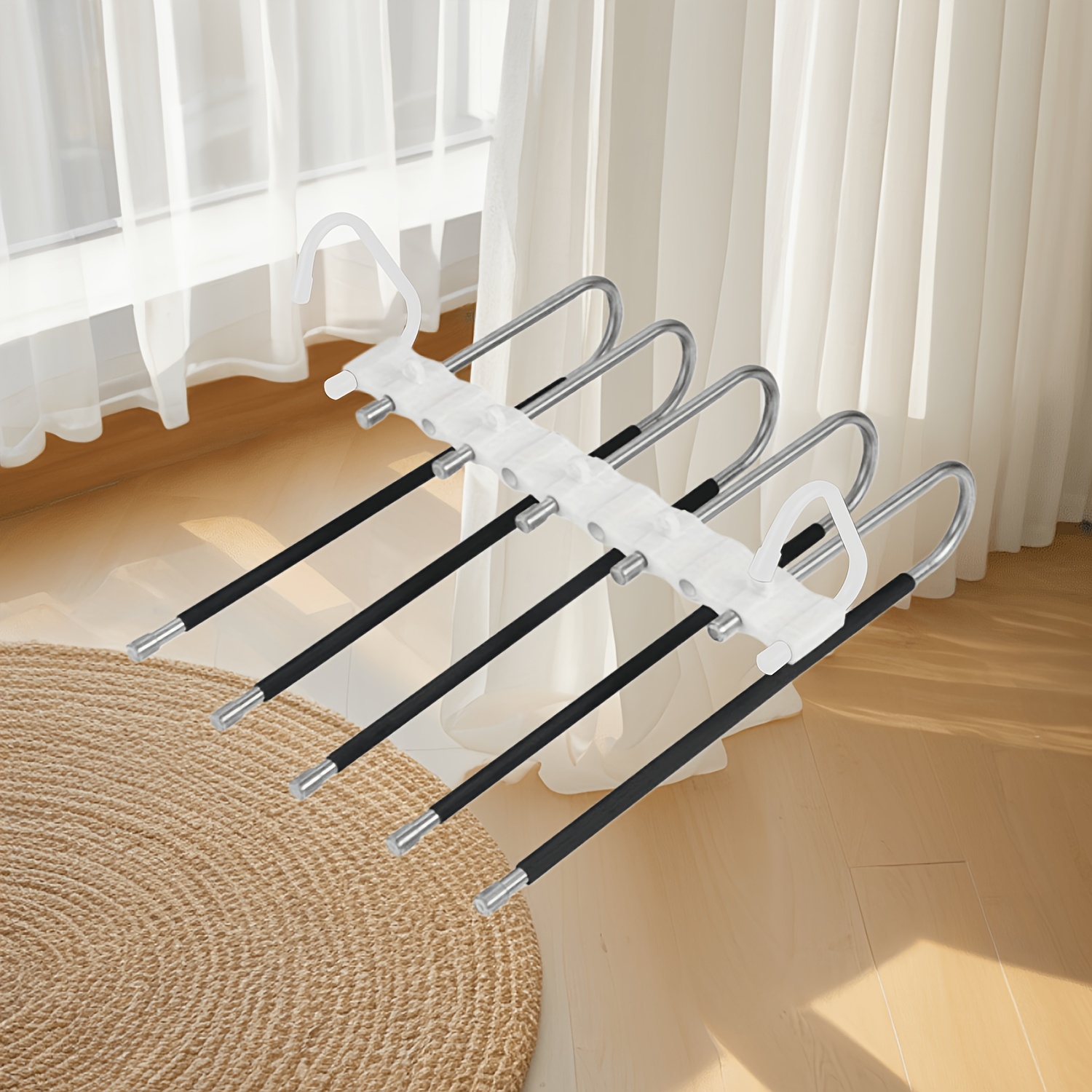 TEMU 1pc Space-saving 5/9-tier Metal Pants Hanger, Non-slip Coating With 5 Hooks, Clothes Organizer, Reduces 80% Of Clutter, Ideal For Slim Jeans&
