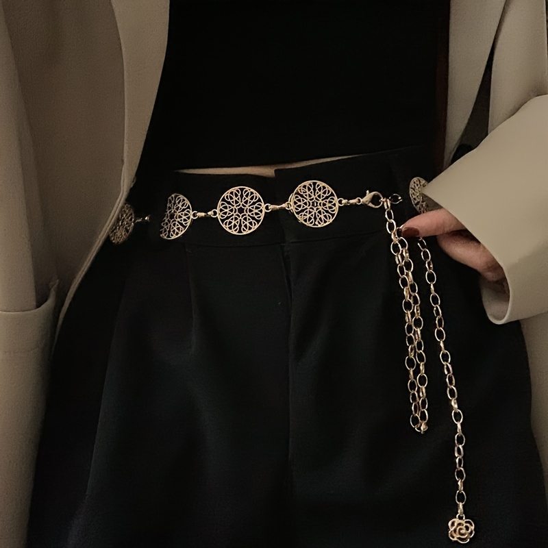1pc metal hollow circle waist chain versatile womens belt - Temu display picture 1