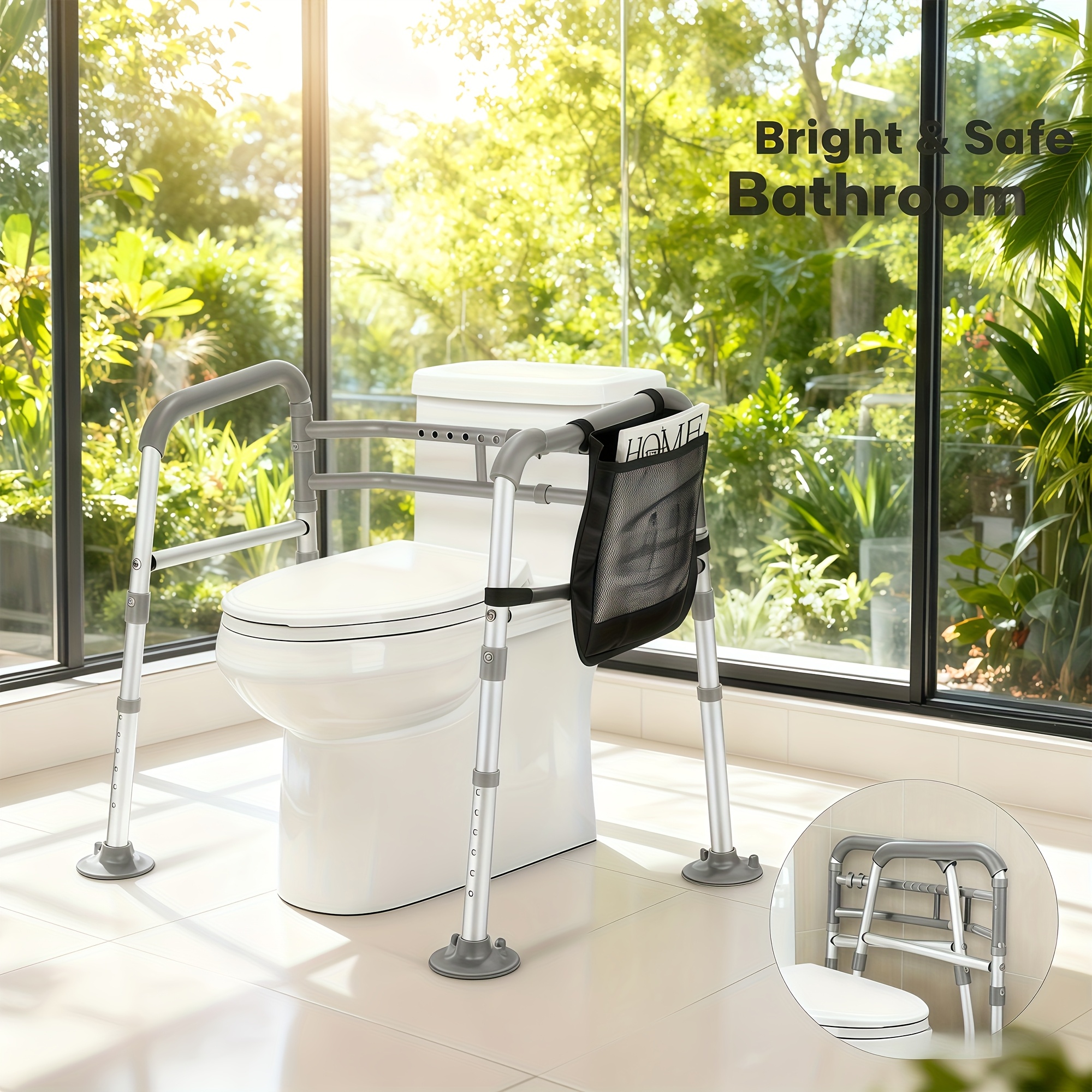Adjustable & Foldable Toilet Safety Frame With Handles & Suction Cups - Aluminum, 136.08 Kg/300 Lbs Capacity, FSA/HSA Eligible, Ideal For Elderly, Seniors, Disabled - Fit, Sturdy Support - Image 9