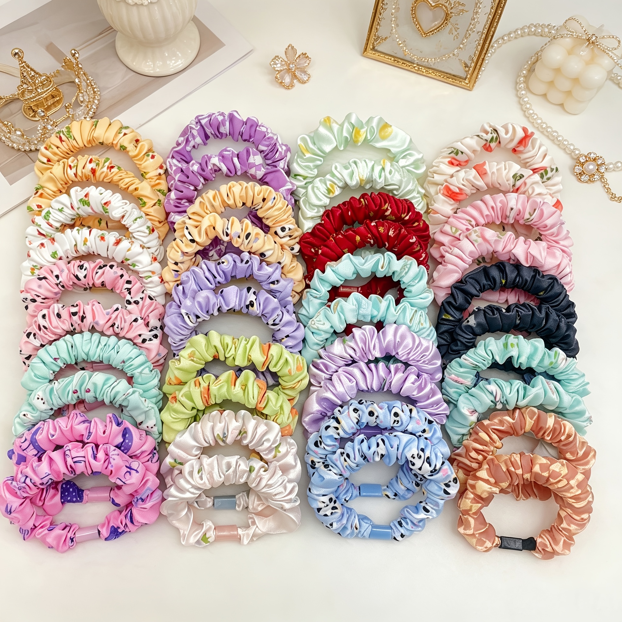 30pcs Random Colour Floral Hair Ties Assortment Set