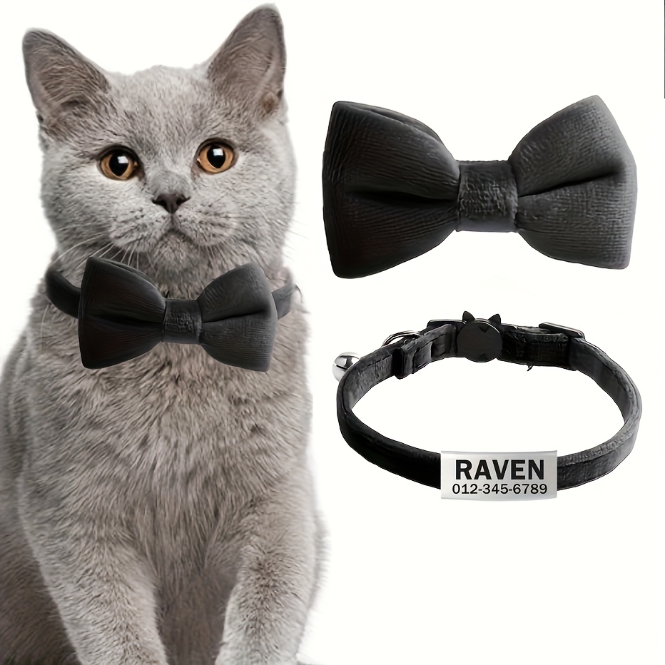 TEMU Personalized Cat Collar ,adjustable Plush Cat Collar With Detachable Bowtie, Comfortable & Neck, Short & Long Collars For Small Cats And Dogs,