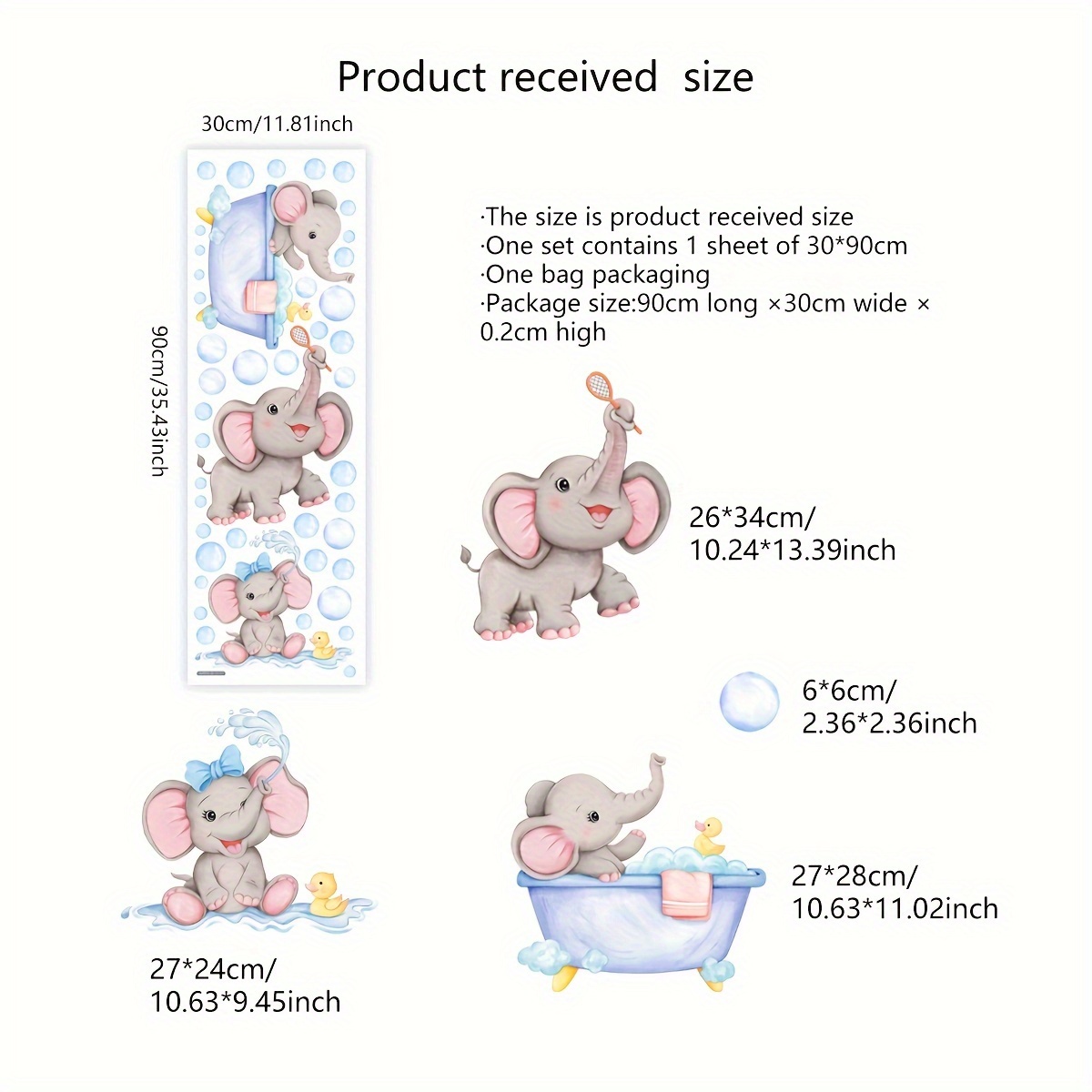Image of A (30 * 90cm) Baby Elephant Bubble Bathroom Wall Sticker, Toilet Bathroom Bathtub Home Decoration Wall Sticker (ms701-zj)