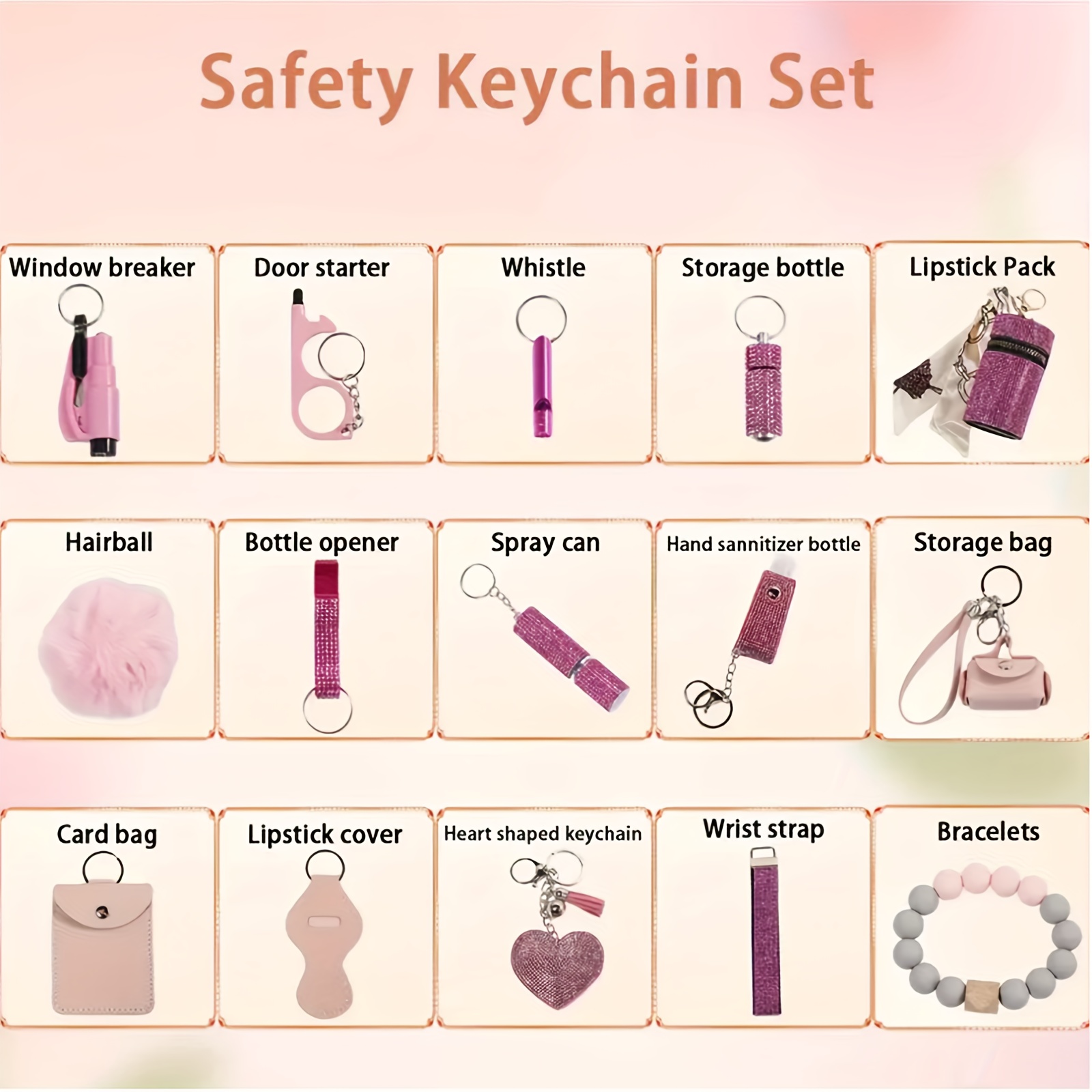 16pcs safety full set   set with personal alarm protective accessories gift for women daily uses details 9