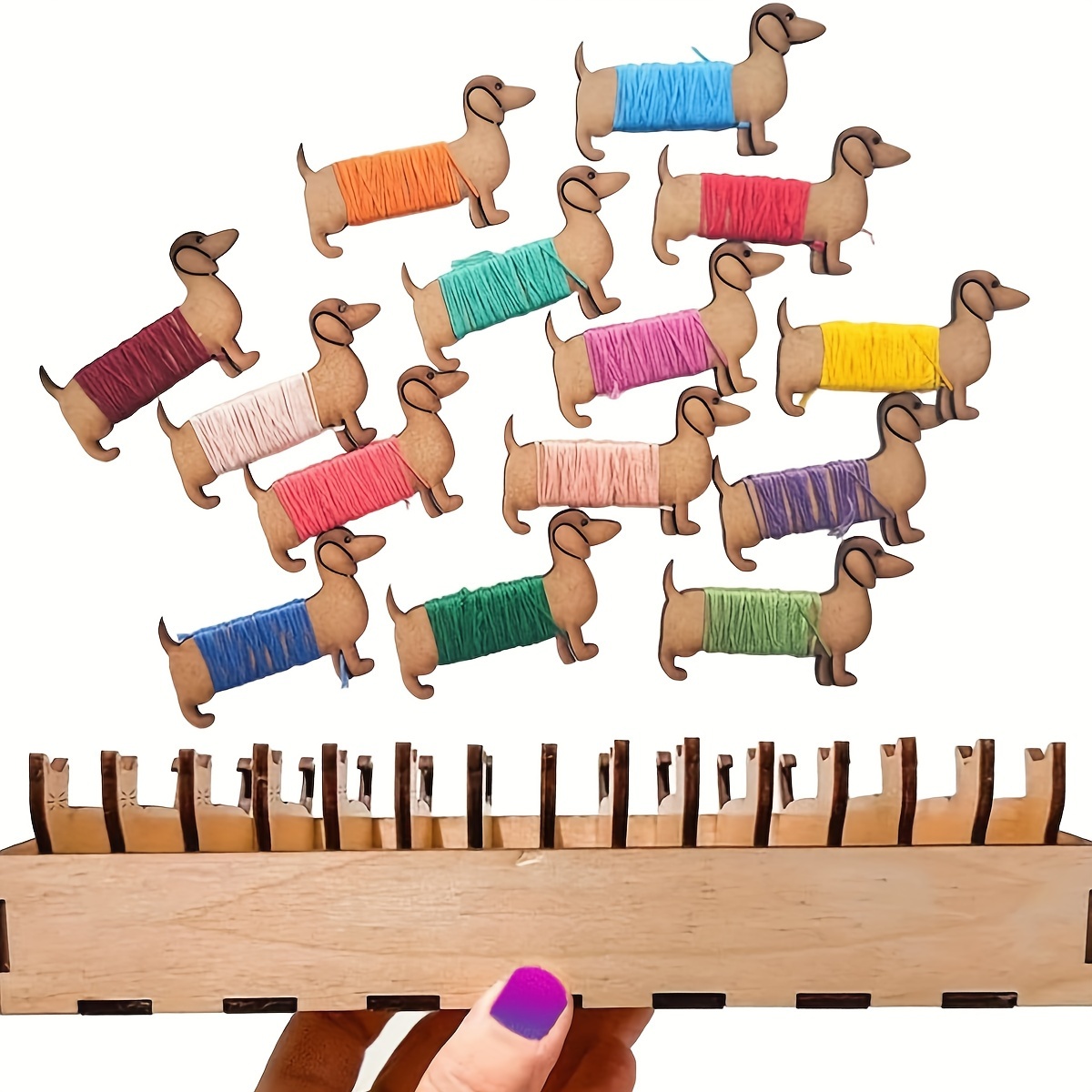 

15pcs Wooden Dachshund Spool Set For Embroidery & Sewing - Animal Thread Holders, No Thread Included