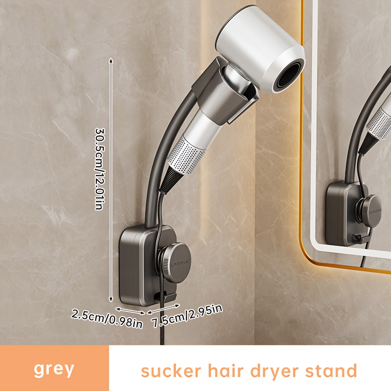 TEMU 1/2pcs Suction Cup Hair Dryer Holder - Metal Universal Swivel Hanging Rod, No Drilling Required, Wall-friendly. Suitable For Bathroom, Bedroom,