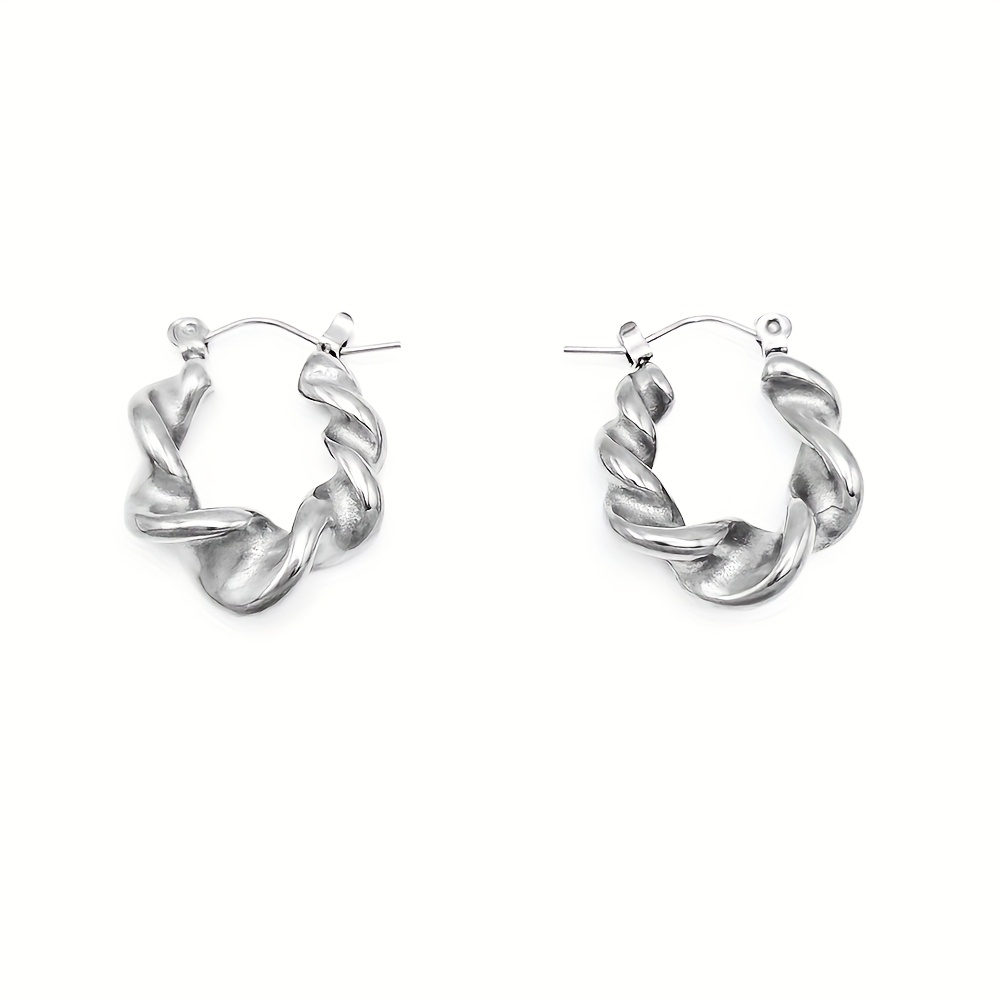 Women's Twisted Design Stainless Steel Hoop Earrings, Elegant
