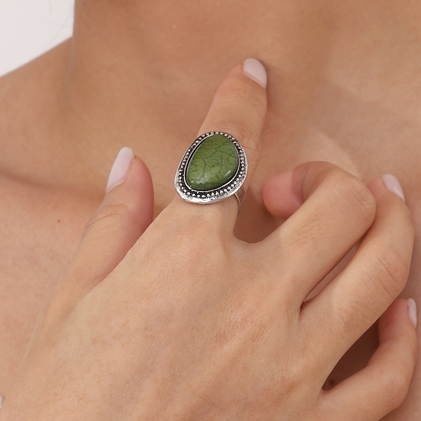 Vintage Boho Oval Resin Ring for Weddings & Parties