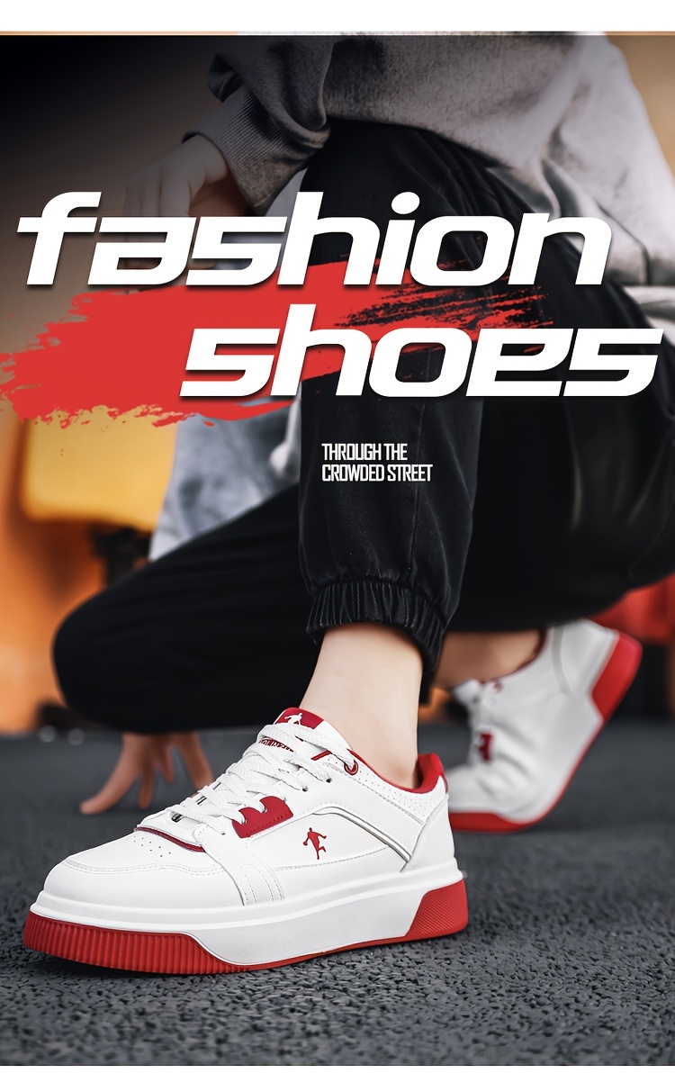 Trendy and Versatile Sports and Leisure Bread Board Shoes for Men | Autumn New Styles for Teenagers, Thick Soled Height Increasing White Shoes, Low Top, Fabric Upper, PVC Sole, Lace Closure, AOPLUS Brand