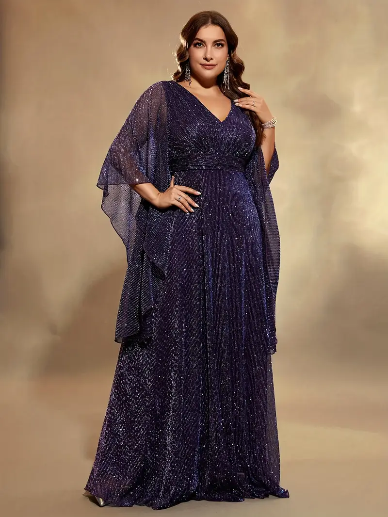 plus size dinner dress in malaysia Plus Size, Solid *-the-Shoulder High-End Evening Dress with Flowy Hem for Daily *