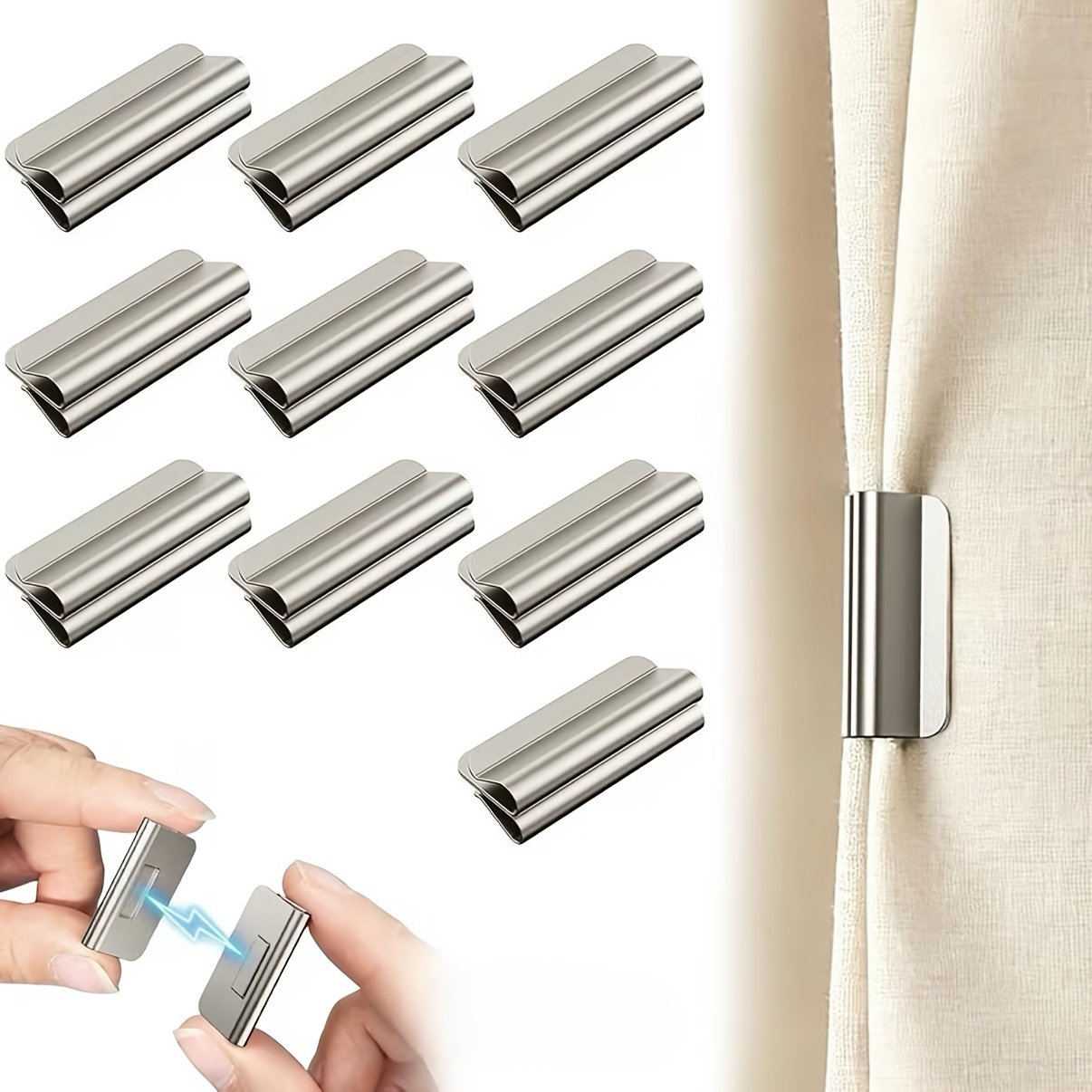 TEMU 20 pezzi, 10 di mollette magnetiche per tende, fermatenda senza foratura, fermatenda magnetici resistenti, mollette autoadesive per chiudere gli