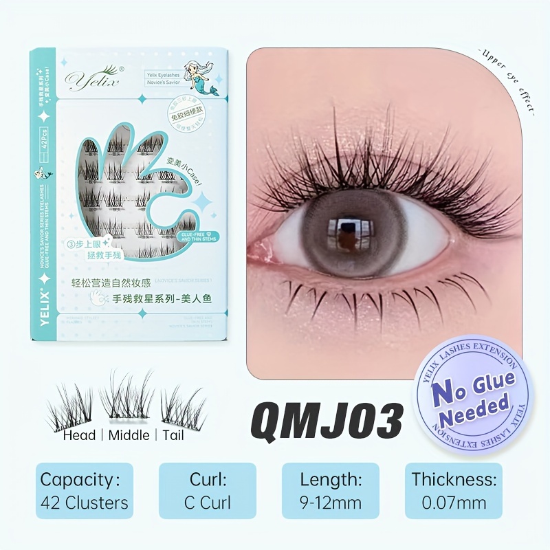Self-adhesive False Eyelash Cluster Lashes, C/j , No Glue Needed Segmented Eyelash Extensions Makeup Lashes For Beginners, Style For Daily Use, Date Night, Cosplay, &