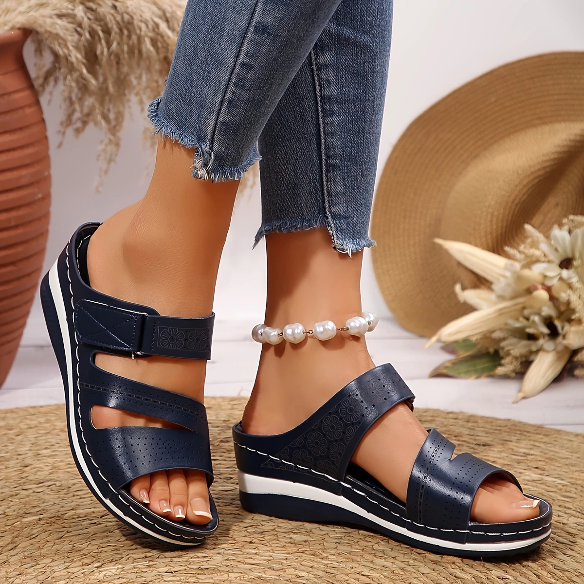 elegant womens hook and loop fastener slippers with comfortable arch support breathable and for casual wear synthetic cover details 1