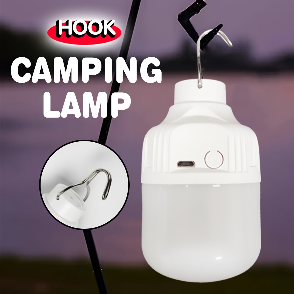

1pc Usb Rechargeable Led Camping Lamp With Hook, Portable Outdoor Tent Light For Hiking, Fishing, Party, Emergency Work Lantern, Outdoor Use Led Source, Lithium Battery, ≤36v Power Mode