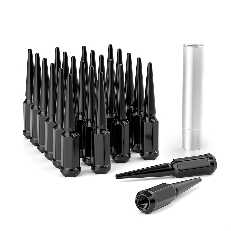 TEMU 24pcs Black M14x1.5 Spike Wheel Lug Nuts, Closed End Spike Lug Nuts With 1 Socket Key, Conical Bulge Seat, Compatible With Silverado, Sierra,