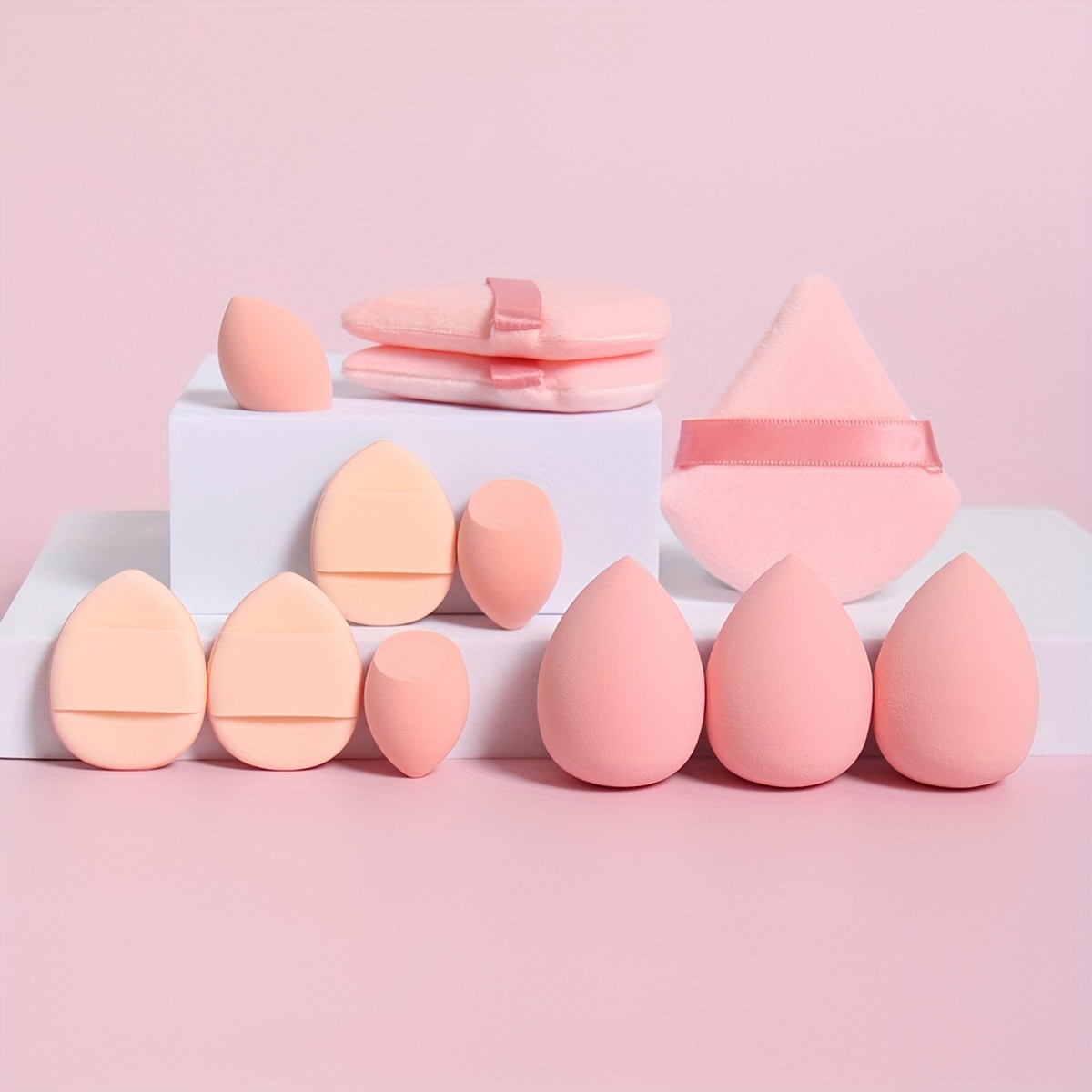 TEMU 12pcs Makeup Sponge Set, Multi-colored Makeup Sponges, Mini Sponge And Triangle Puff, For Liquid, Cream, Concealer Highlight, Eye Shadow, Foundation And Powder, Wet And Dry Dual Use