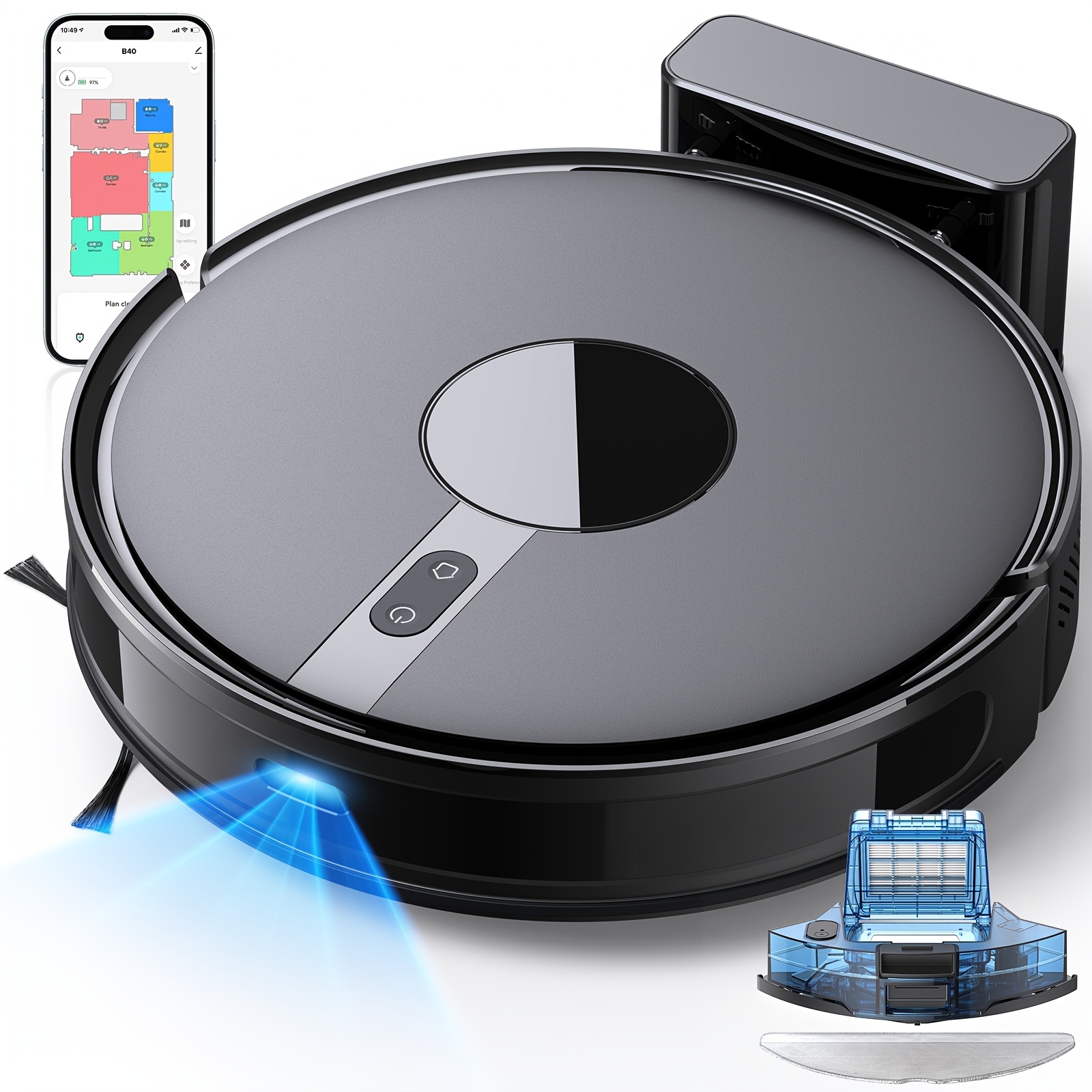 TEMU Lubluelu Robot Vacuum Cleaner And Mop Combo, Laser Navigation Robotic Vacuum 7500pa, 180mins Max, 34 No-go Zones For Pet Hair Carpets Floor-used
