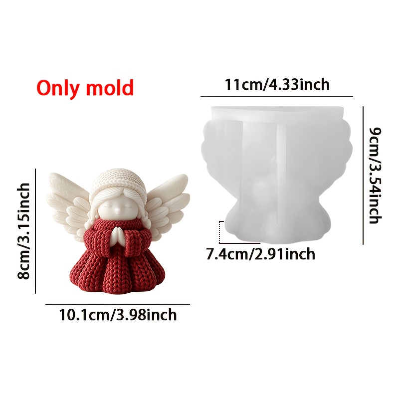 TEMU Stampo in silicone resina - Stampo in silicone 3D con testa di in preghiera con texture a maglia e ali, stampo per cera di candela per resina