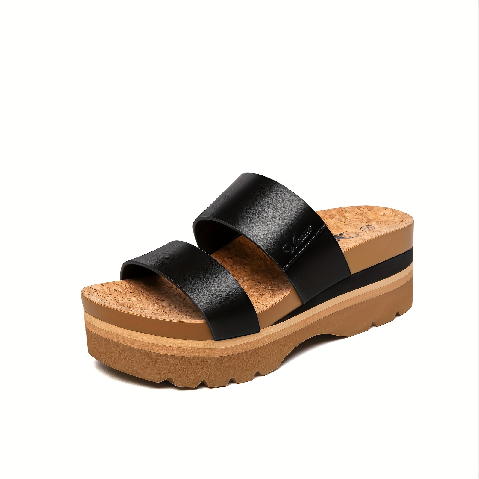 

Women's Platform Slides Sandals With Arch Support, Comfortable Beach Slip-on Flat Sandals, Casual 2-strap Cork Cushion Wedges For Women
