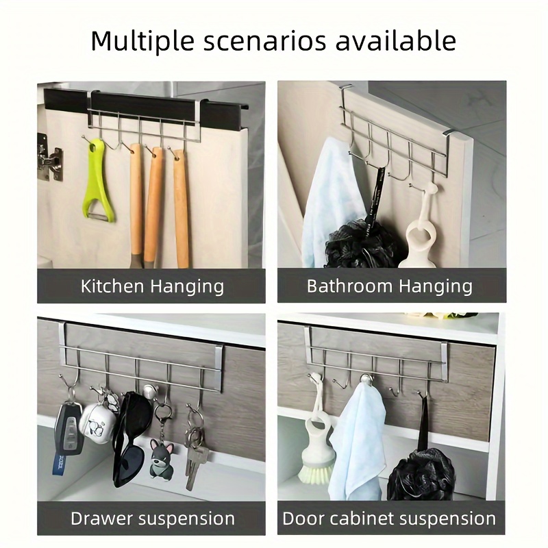 stainless steel 5 hook kitchen bathroom organizer no drilling required   towels clothes utensils and more details 8