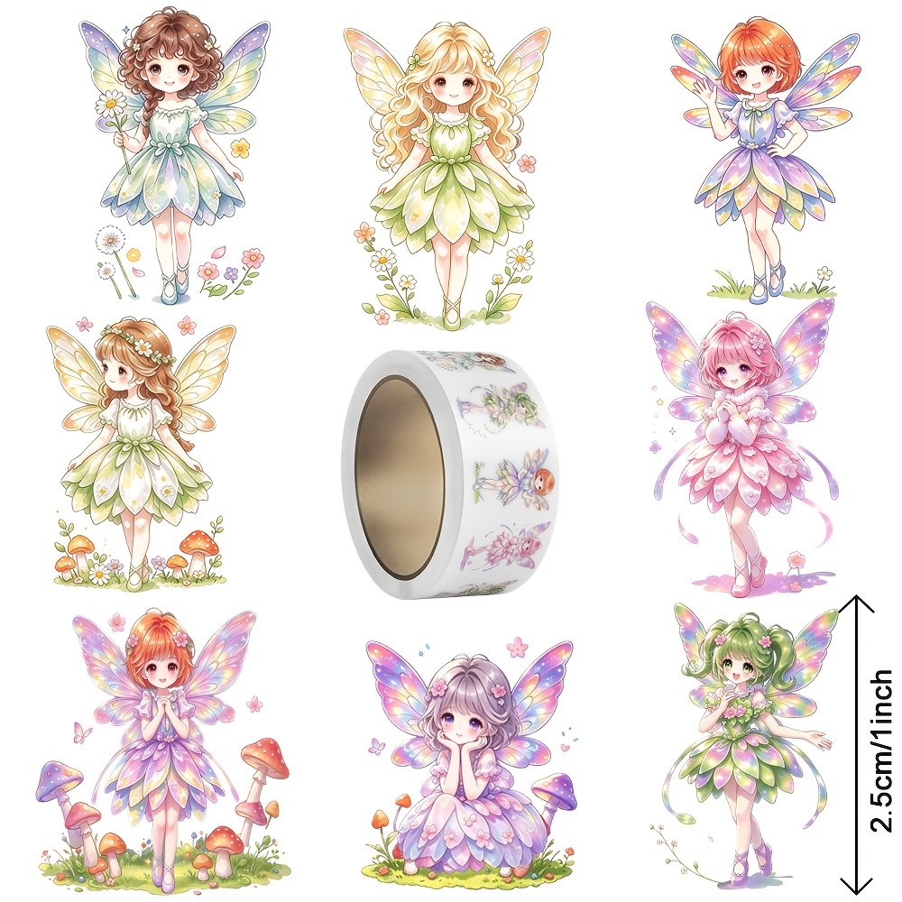 TEMU 500 Stickers/roll, Roll Packaging, Laser Transfer Stickers, Fairy Themed Irregular Outline Stickers, Suitable For Decoration, Scrapbooking,
