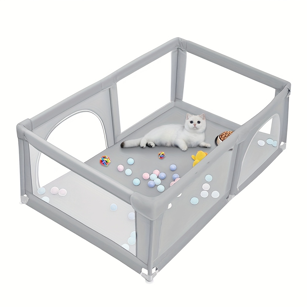 Image of 1x Large Puppy Playpen With Gate 180x120x66cm, Dog Enclosure Tent Crates Cage, Oxford Cloth Tear Resistant Fabric, Anti-tip Fence With Zipper Door, For Indoor Or Outdoor(light Grey)