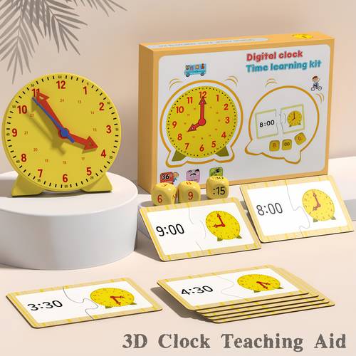 Artikelbild set von farbenfrohen, in boxen verpackten zeitbewusstseins-erleuchtungs-uhren, mit einer dreizehigen, verknüpften analoguhr, die eine echte uhr simuliert. enthält zeitmanagement-lehrmittel, zeitkarten-zuordnung zeitwürfelspiel zur von zeitplanungsfähigkeiten. unverzichtbares