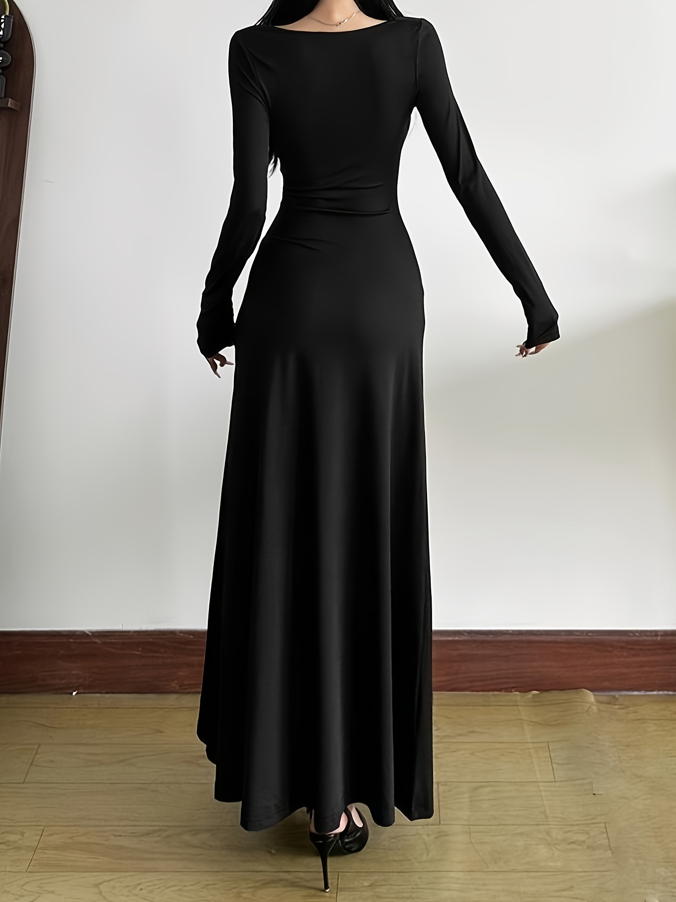 elegant black maxi dress women shoulder v neck long - Temu