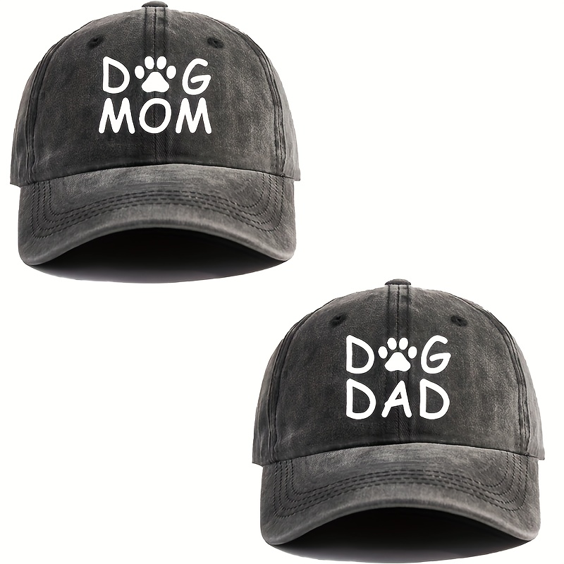

2pcs "dog Dad" & "dog Mom" Printed Distressed Baseball Caps, Vintage Washed Couple Peaked Hats, Matching His & Hers Casual Headwear