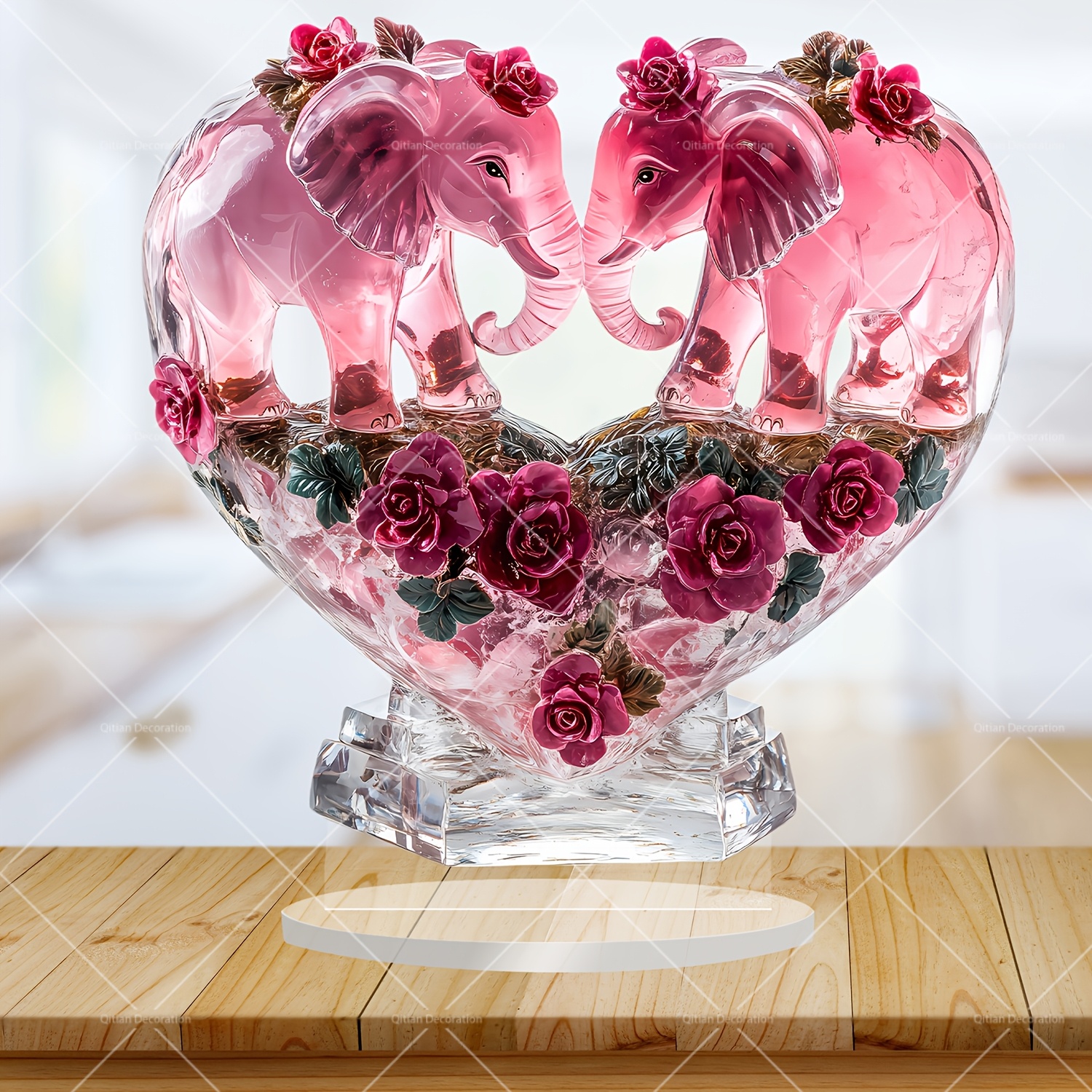 

2d Flat, 1pc Pink Crystal Sculpture With – Romantic Acrylic Desktop Decor For Valentine’s Day And Holiday Gifts, Decoration, Gift Item | Intricate | Vibrant Colors, Elephant Decor