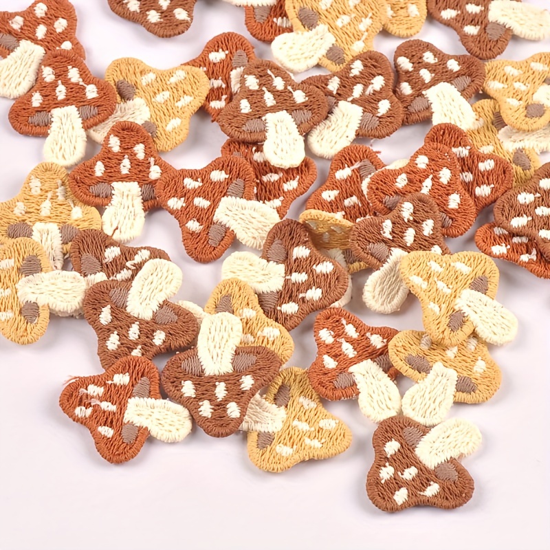 Image of 20pcs Adorable Mushroom-shaped Embroidered Patches, 21x23mm, In Mixed Colors - Perfect For Diy Sewing, Crafts, Scrapbooking & Hair Accessory Making, Mushroom Accessories