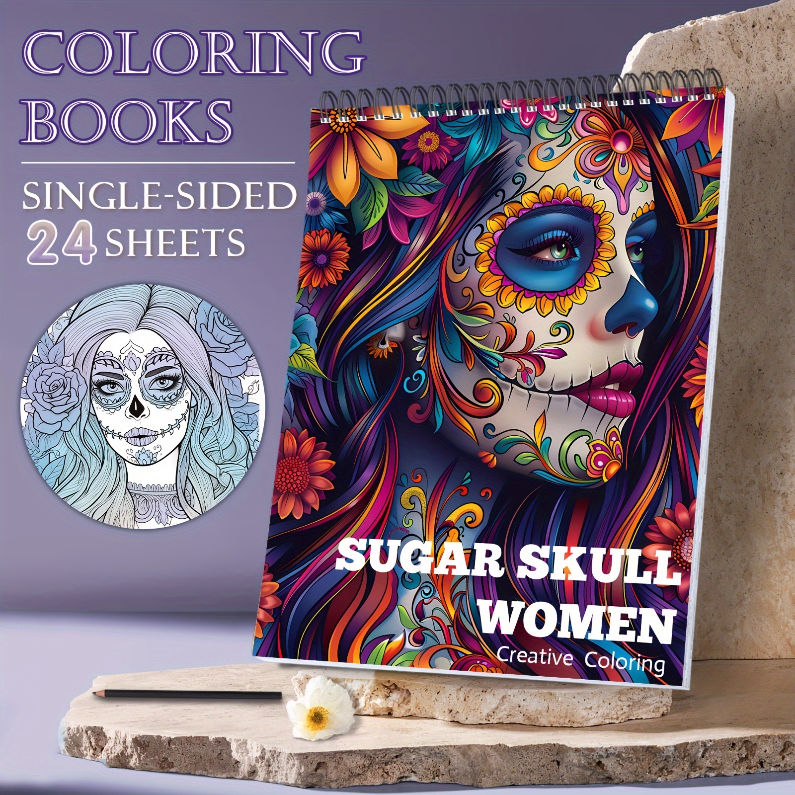 

Sugar Themed Coloring Book - 24 Pages, Thick A4 Paper, 11.22" X 8.26", Single-sided, Spiral Bound, Mysterious & Vibrant Designs, Ideal For , Christmas, Thanksgiving, Valentine's Day Gifts