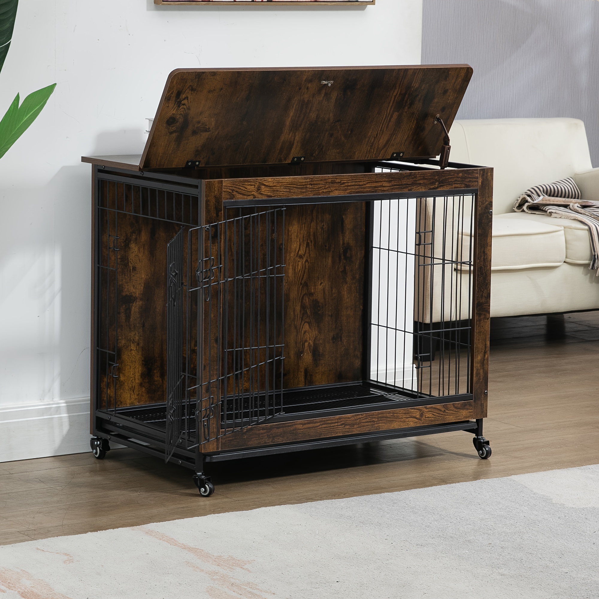 Dog Crate Furniture Heavy Duty Wooden Dog Kennel Double - Temu