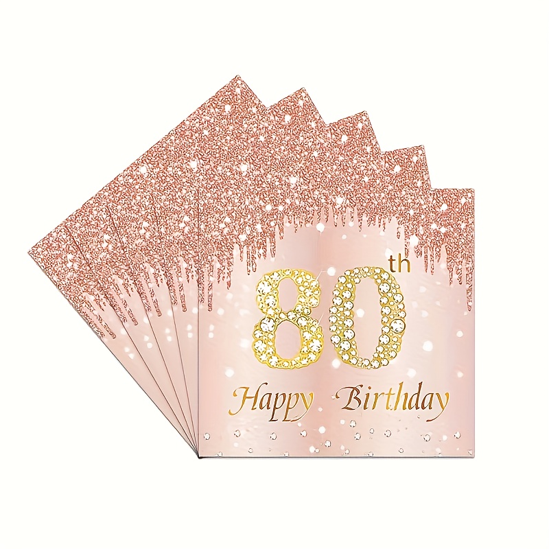 E-shop 24-teiliges Set mit Servietten im 80. Geburtstag-Motiv, roségoldene "Happy 80th Birthday" Dekoration, geeignet für Hochzeitsjubiläumsfeiern von