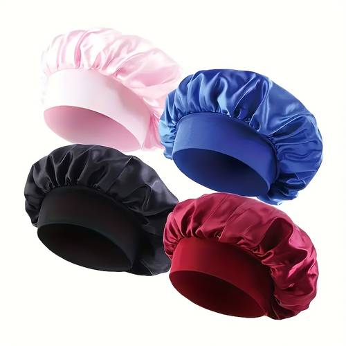 4pcs soft cozy satin knit beanie caps elastic wide for comfortable hair protection and gentle size fits all lightweight breathable and