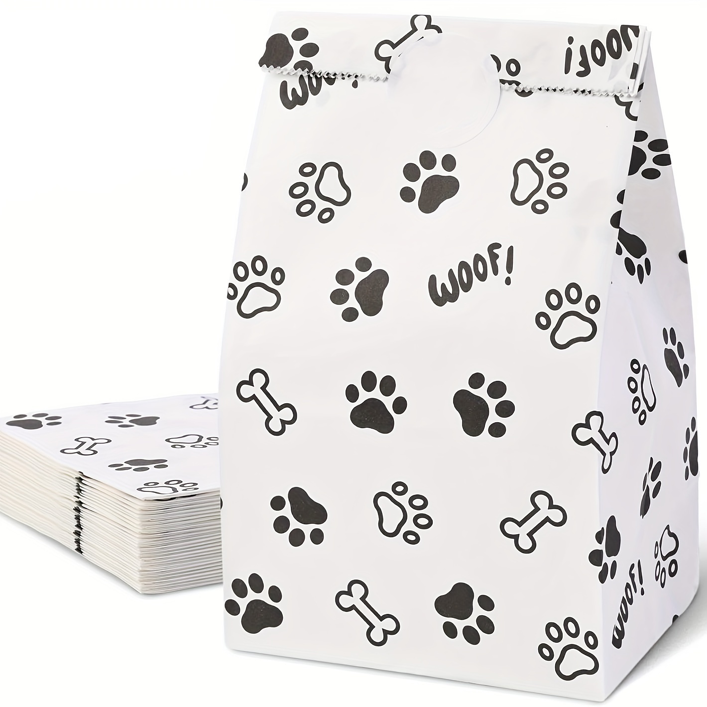 Image of Dog : 12pcs Paw Print Gift Bags, High-quality Black & , Perfect For Party Favors And Presents, 8.7x4.7x3.1 Inches, Dog Theme Gifts