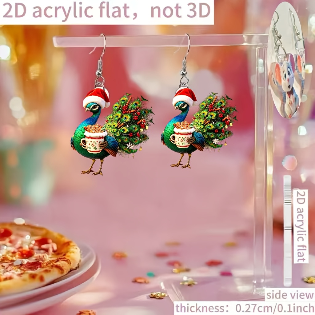 Women's Christmas Peacock 2D Acrylic Earring Ornament