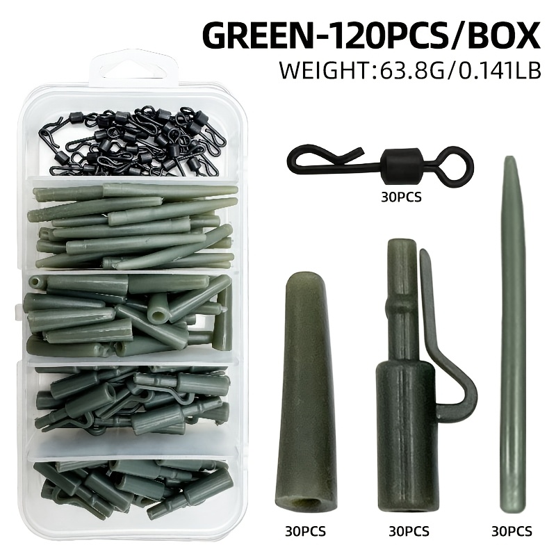 TEMU 120pcs/box Random Color Carp Fishing Accessories Terminal Tackle Set Clip Anti Sleeve Tail Rubber Quick Change Swivel Kit
