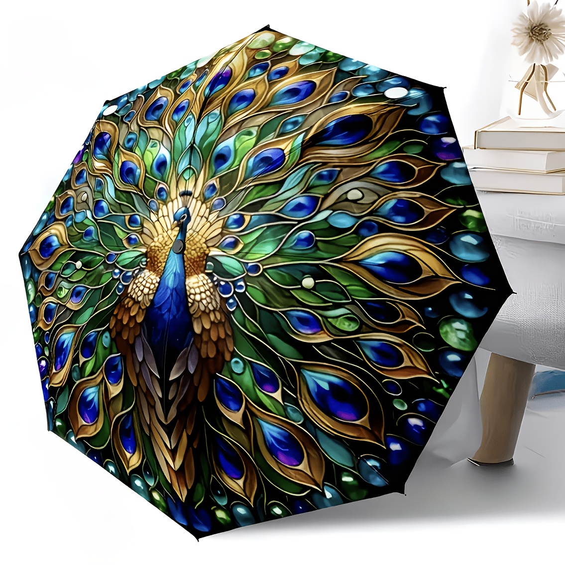 TEMU Open/close & Rooster Folding Umbrella - Lightweight Portable Travel Umbrella With 8-rib Canopy, Compact Suitable For , Unisex Gift For , ,