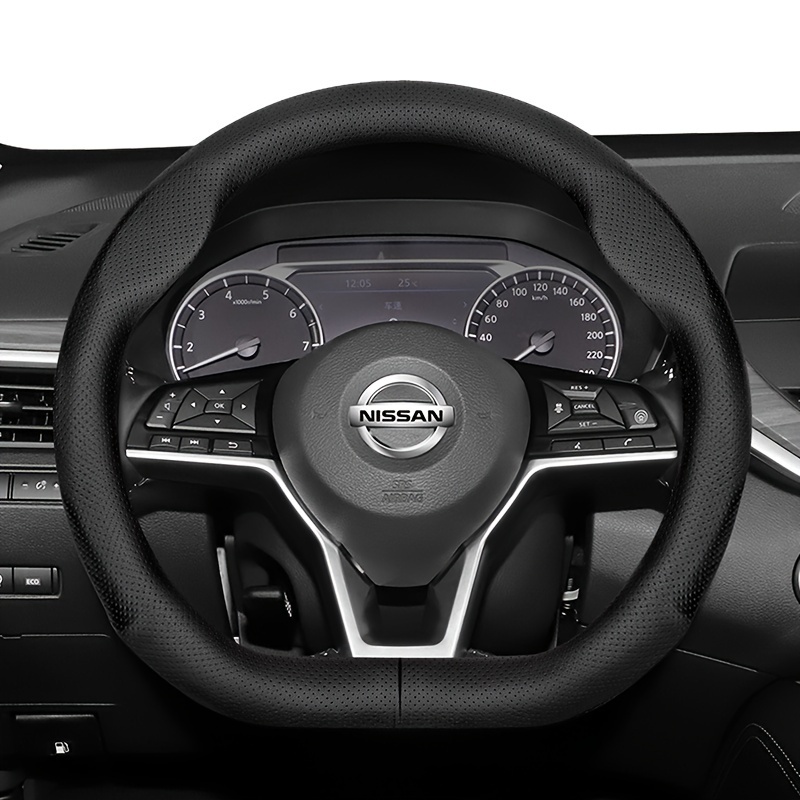 breathable laser cut   leather steering wheel cover ultra thin   design black burgundy brown mocha with compatible with 37 40 5cm 14 56 15 94 inch round and d shaped steering wheels for nissan vehicles 0