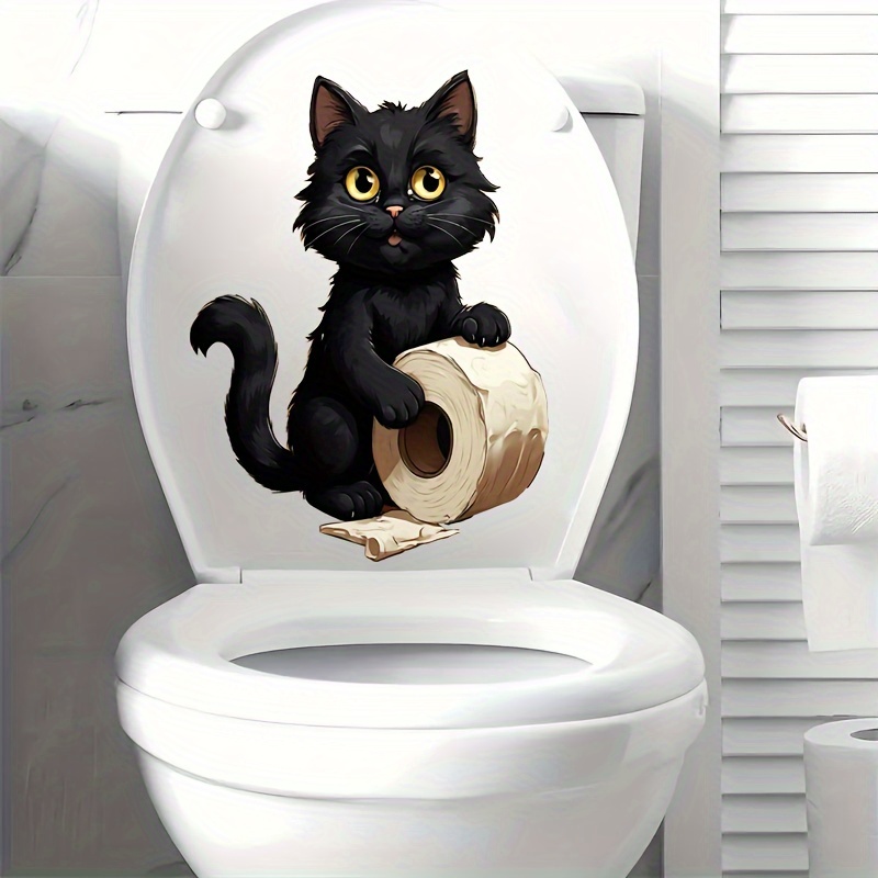 

1pc Cute Black Cat Toilet Paper Sticker, Bathroom Toilet Decal, Door & Wall Adhesive, Convenient Easy-to-apply, Fun Decor For Comfortable Restroom , Plastic, Ceramic Surface, Self-adhesive, Disposable