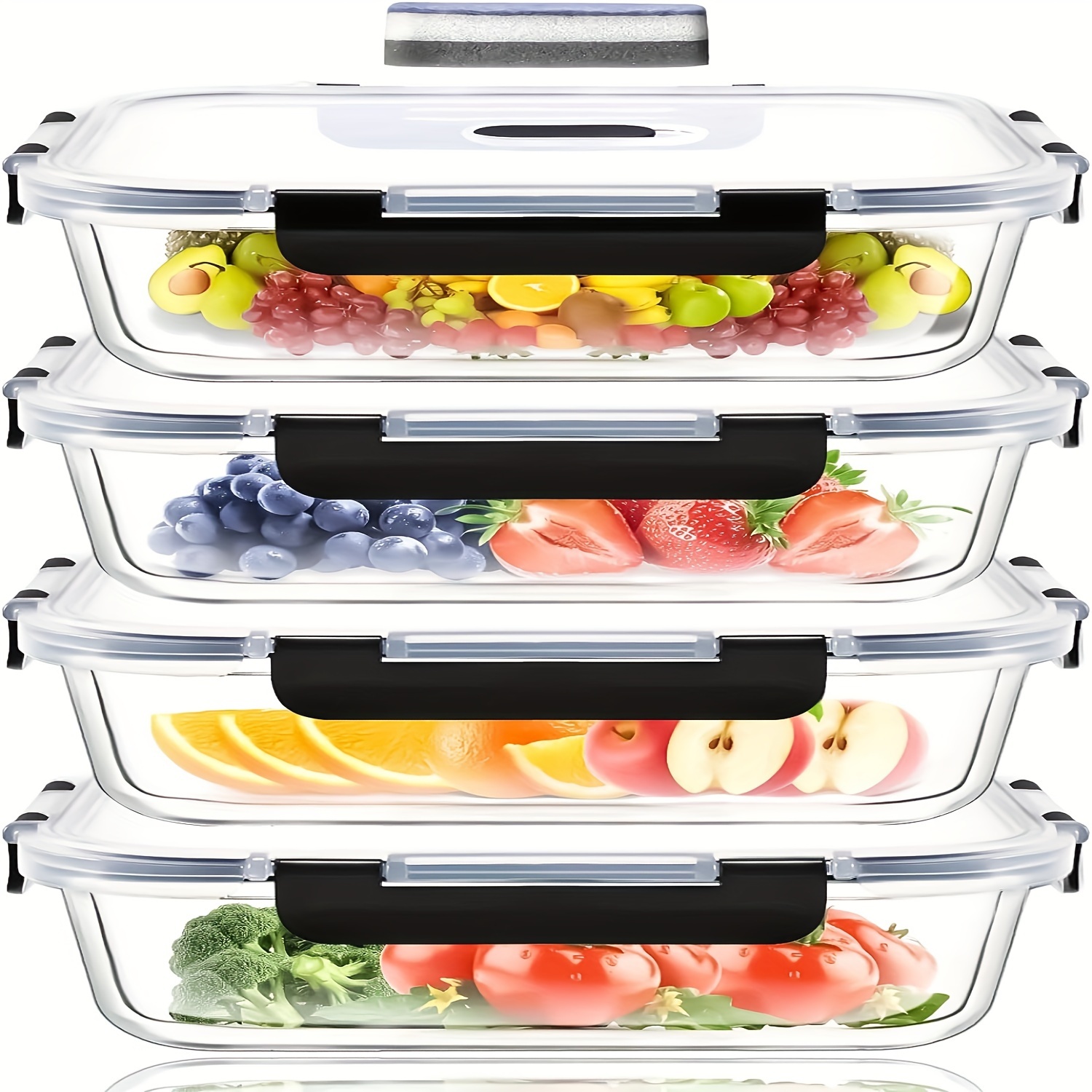 TEMU Glass Food Storage Container Set - 4pcs 1520ml Glass Food Storage Containers (4 Lids & 4 Containers), Airtight Kitchen Storage Containers