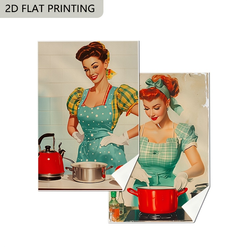 TEMU 2pcs Kitchen Dish Towels,vintage Kitchen Girl Pattern Bathroom Towels Kitchen Dish Towels Kitchen Dish Towel Set Absorbent Kitchen Towel Kitchen