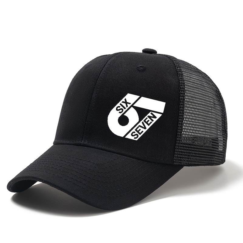 E-shop Eine Unisex Baseballkappe mit Druck "SIX 67", atmungsaktive Outdoor-Mesh-Kappe mit gebogener Krempe, Trucker-Kappe, Duck Tongue Cap für