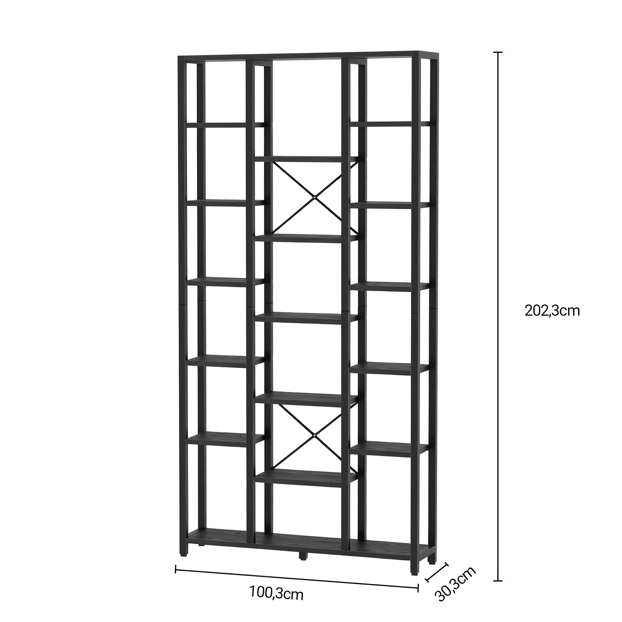 Black Wood Grain Standing Storage Cabinet, 7-layer 18-compartment Open Display Shelf, Adjustable Shelf Height, Multi-functional Partition/decorative Shelf For Living Room, Study, Or Office Areas